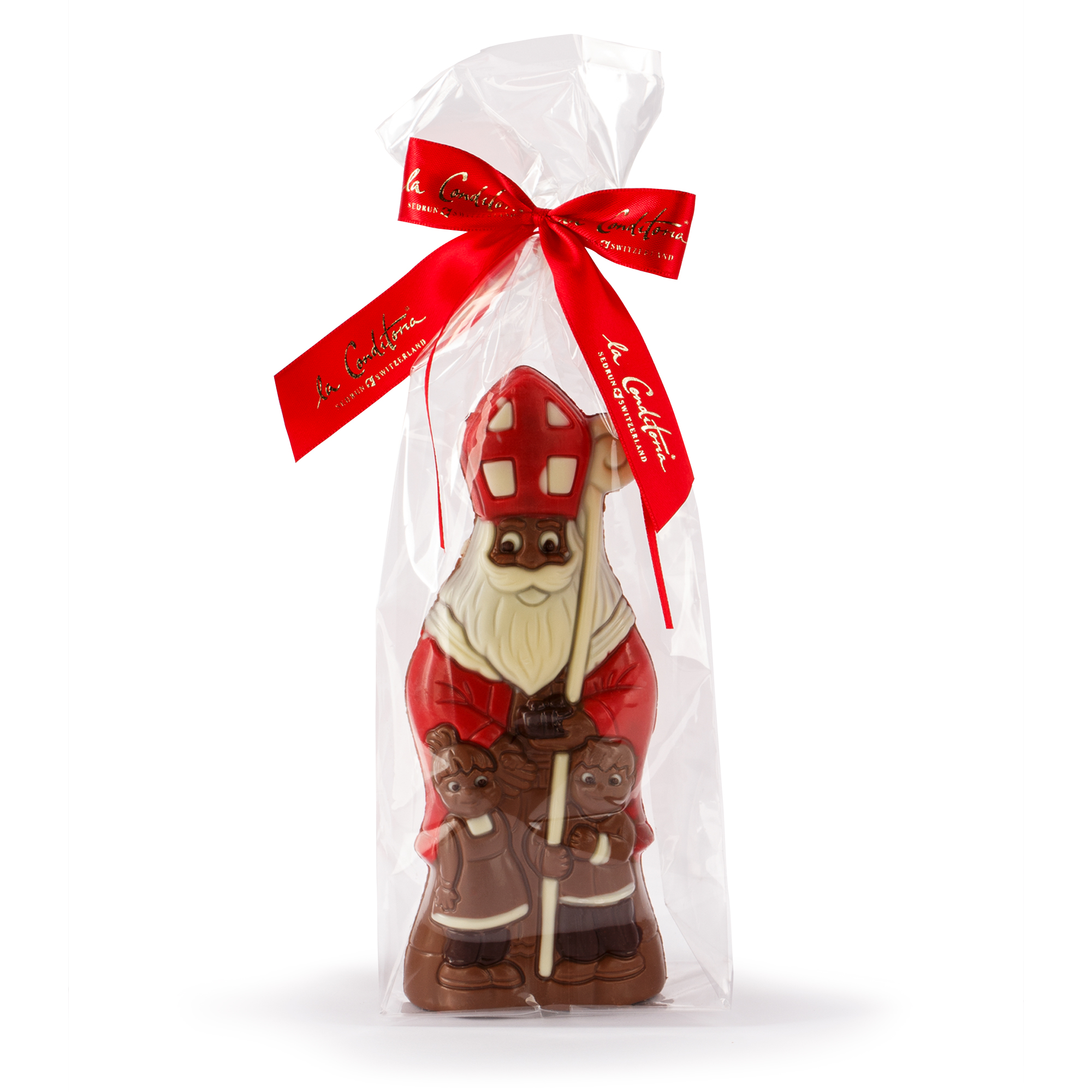Schokoladen-Nikolaus mit Bischofsstab und Kindern